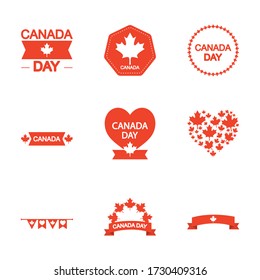 hearts and canada day icon set over white background, silhouette style, vector illustration