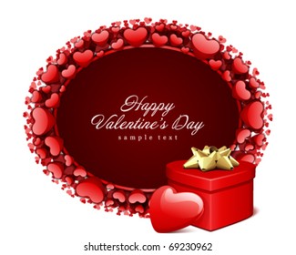 Corazones con marco de tarjeta y regalo fondo vectorial del día de San Valentín