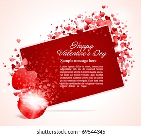 Hearts with card frame and open gift Valentine's day vector background