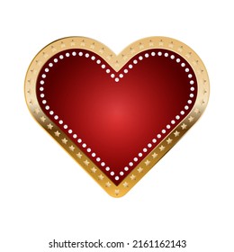 Hearts card suit icon for casino with gold border, stars and diamonds frame