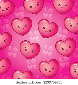 hearts cartoons over pink background . vector illustration
