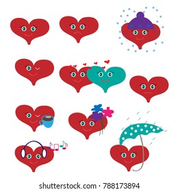 hearts cartoons stickers collection vector isolated object. stickers collection for children