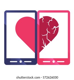Hearts in cells. Broken heart. Unrequited love concept art. Human relationships in modern technologies