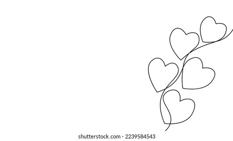 Hearts chain single continuous line art  Romantic love date relationship couple silhouette concept design one sketch outline drawing white vector illustration