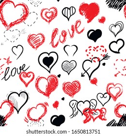 Corazones , vectores de garrapatas sin fisuras sobre fondo blanco. Concepto de papel tapiz, papel envolvente, tarjetas, impresión