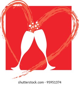 hearts and champagne glasses