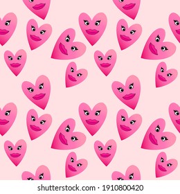 Hearts character seamless pattern on pink