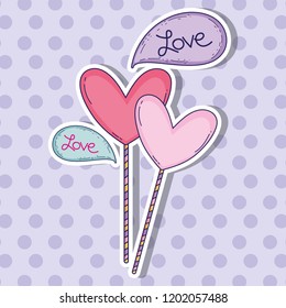 hearts with chat bubble with love message