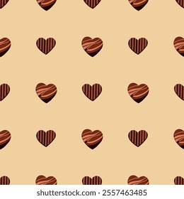 Hearts chocolate candies vector brown seamless pattern