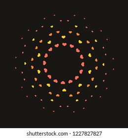 Hearts in a circle on a dark background. Vector illustration.