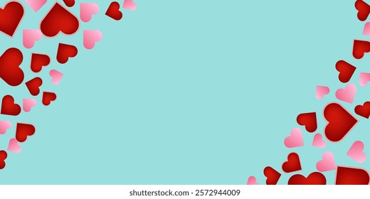 hearts and circles. Cute heart frame Valentines Day background, beautiful greeting card with white frame romantic wedding, anniversary background, love