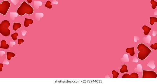 hearts and circles. Cute heart frame Valentines Day background, beautiful greeting card with white frame romantic wedding, anniversary background, love