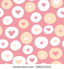 Hearts in circles vector seamless pattern
