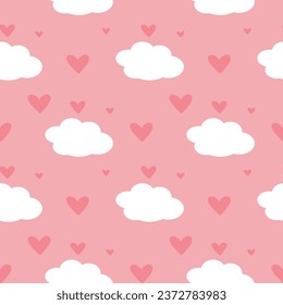 Hearts and clouds seamless pattern