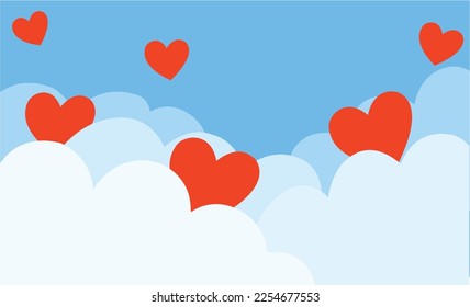 Hearts in the clouds. Valentine's day background. Copy space