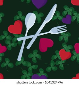 Hearts, clovers and cutlery - vector background