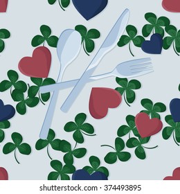 Hearts, clovers and cutlery vector background