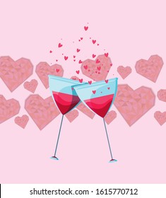 Hearts and cocktails design of Happy valentines day love passion romantic wedding decoration and marriage theme Vector illustration
