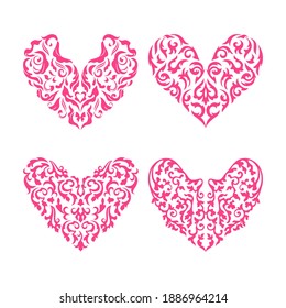 Hearts collection. Vector decorative hearts for Valentine's day, wedding, birthday. Love symbols for decoration design, elements for invitation, congratulation, greeting card, tattoo