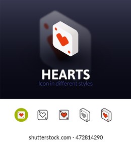 Hearts color icon, vector symbol in flat, outline and isometric style isolated on blur background