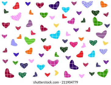 Hearts color with a pattern on a white background