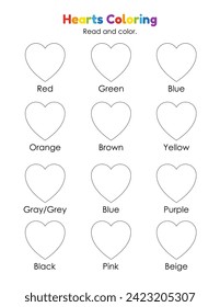 Hearts coloring worksheets for kids for St. Valentine's Day	