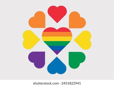 Hearts with the colors of the LGBT+ flag.