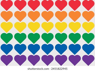 Hearts with the colors of the LGBT+ flag.