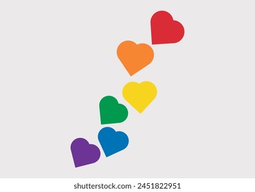 Hearts with the colors of the LGBT+ flag.