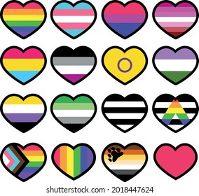 Hearts in the colors of the LGBT flags, including the bear flag