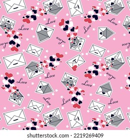 Hearts coming out of envelopes with stars pattern  