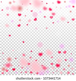 Hearts Confetti Background. St. Valentine's Day pattern.   Romantic Scattered Hearts Design Element. Love. Light, Bokhe, Magic Clouds, Moments. Element of Design for Cards, Banners, Posters, Flyers. 
