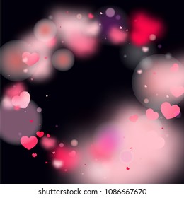 Hearts Confetti Background. St. Valentine's Day pattern.   Romantic Scattered Hearts Design Element. Love. Light, Bokhe, Magic Clouds, Moments. Element of Design for Cards, Banners, Posters, Flyers. 
