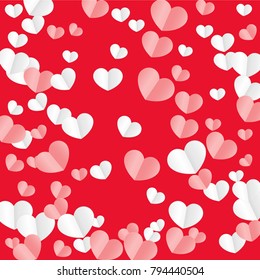 Hearts Confetti Background. St. Valentine's Day pattern.   Romantic Scattered Hearts Texture. Love. Sweet Moment. Vector Illustration.

 Design for Weddings, Anniversary, Mother's Day. 
