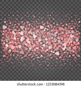 Hearts Confetti Bokeh Lights Isolated on Transparent Background. Easy replace backdrop. Vector Design element.