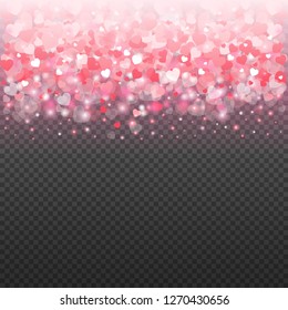 Hearts confetti bokeh Lights Isolated on transparent background.
Design elements for Valentine's day and
Greeting Cards, Wedding, Anniversary, Birthday, Posters.
Vector Illustration