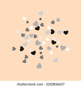 Hearts Confetti, bright background, cute and fun decoration. Vector illustration for celebration, party, carnival, festive holiday and Your project.