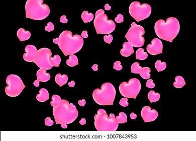 Hearts Confetti, bright colorful background, cute and fun decoration. Black background. Vector illustration for celebration, party, carnival, festive holiday and Your project.