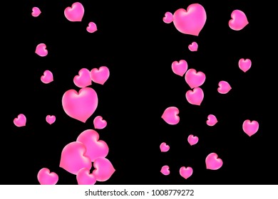 Hearts Confetti, bright colorful background, cute and fun decoration. Black background. Vector illustration for celebration, party, carnival, festive holiday and Your project.