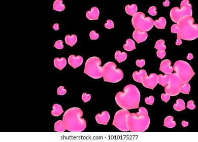 Hearts Confetti, bright colorful background, cute and fun decoration. Black background. Vector illustration for celebration, party, carnival, festive holiday and Your project.
