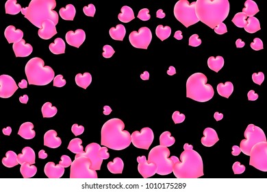 Hearts Confetti, bright colorful background, cute and fun decoration. Black background. Vector illustration for celebration, party, carnival, festive holiday and Your project.