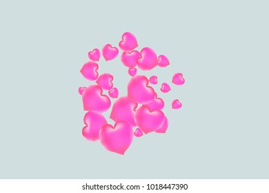 Hearts Confetti, bright colorful background, cute and fun decoration. Gentle grey background. Vector illustration for celebration, party, carnival, festive holiday and Your project.