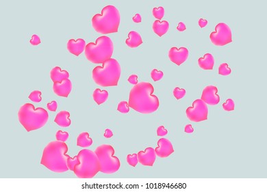 Hearts Confetti, bright colorful background, cute and fun decoration. Gentle grey background. Vector illustration for celebration, party, carnival, festive holiday and Your project.