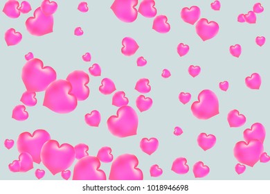 Hearts Confetti, bright colorful background, cute and fun decoration. Gentle grey background. Vector illustration for celebration, party, carnival, festive holiday and Your project.