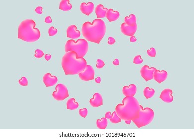 Hearts Confetti, bright colorful background, cute and fun decoration. Gentle grey background. Vector illustration for celebration, party, carnival, festive holiday and Your project.