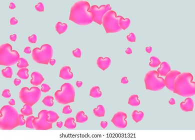 Hearts Confetti, bright colorful background, cute and fun decoration. Gentle grey background. Vector illustration for celebration, party, carnival, festive holiday and Your project.