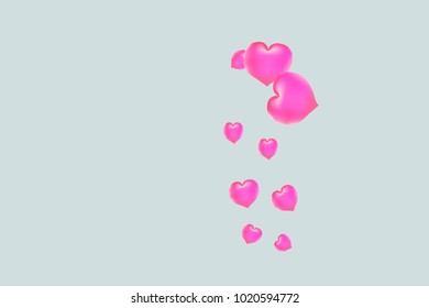 Hearts Confetti, bright colorful background, cute and fun decoration. Gentle grey background. Vector illustration for celebration, party, carnival, festive holiday and Your project.