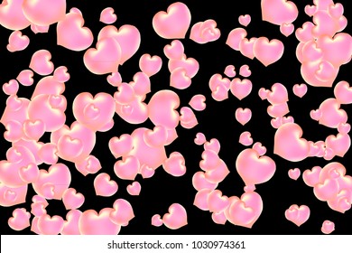 Hearts Confetti, bright colorful background, cute and fun decoration. Black background. Vector illustration for celebration, party, carnival, festive holiday and Your project.