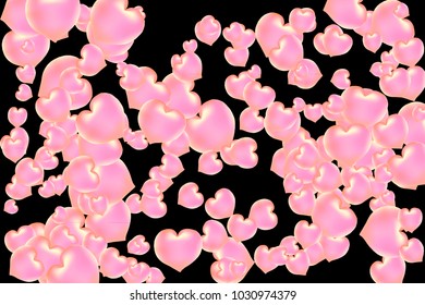 Hearts Confetti, bright colorful background, cute and fun decoration. Black background. Vector illustration for celebration, party, carnival, festive holiday and Your project.