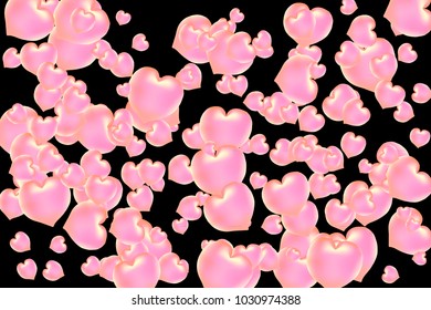 Hearts Confetti, bright colorful background, cute and fun decoration. Black background. Vector illustration for celebration, party, carnival, festive holiday and Your project.
